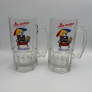 Vintage 1987 Spuds MacKenzie Bud Light Beer Mugs Set of 2 Anheuser Busch Glass